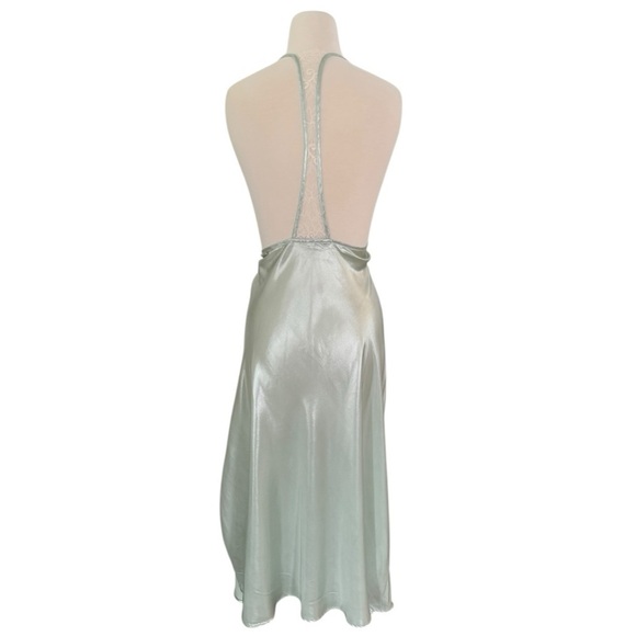 FREE PEOPLE Sunset Shimmer Midi Slip Dress Sage Green Foil NEW Size XL - Picture 4 of 11